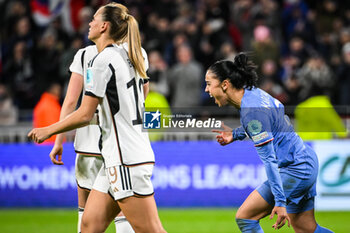 2024-02-23 - Sakina KARCHAOUI of France celebrates his goal and Klara BUHL of Germany looks dejected during the UEFA Women's Nations League, Semi-final football match between France and Germany on February 23, 2024 at Groupama Stadium in Decines-Charpieu near Lyon, France - FOOTBALL - WOMEN'S NATIONS LEAGUE - FRANCE V GERMANY - UEFA NATIONS LEAGUE - SOCCER