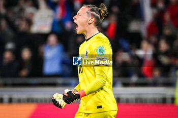 2024-02-23 - Pauline PEYRAUD MAGNIN of France celebrates the victory during the UEFA Women's Nations League, Semi-final football match between France and Germany on February 23, 2024 at Groupama Stadium in Decines-Charpieu near Lyon, France - FOOTBALL - WOMEN'S NATIONS LEAGUE - FRANCE V GERMANY - UEFA NATIONS LEAGUE - SOCCER
