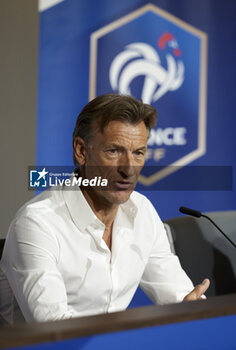 2024-02-24 - Coach of France Herve Renard during the post-match press conference following the UEFA Women's Nations League, Semi-final football match between France and Germany on February 23, 2024 at Groupama Stadium in Decines-Charpieu near Lyon, France - FOOTBALL - WOMEN'S NATIONS LEAGUE - FRANCE V GERMANY - UEFA NATIONS LEAGUE - SOCCER
