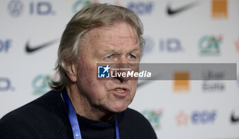 2024-02-24 - Coach of Germany Horst Hrubesch during the post-match press conference following the UEFA Women's Nations League, Semi-final football match between France and Germany on February 23, 2024 at Groupama Stadium in Decines-Charpieu near Lyon, France - FOOTBALL - WOMEN'S NATIONS LEAGUE - FRANCE V GERMANY - UEFA NATIONS LEAGUE - SOCCER