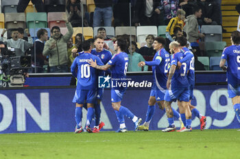 2024-10-14 - Matteo Retegui of Italy celebrates after scoring goal on penalty during Italy vs Israel, matchday 4 of League A of Uefa Nations League 2025, game at Bluenergy stadium - stadio Friuli in Udine (UD), Italy, on October 14, 2024. - ITALY VS ISRAEL - UEFA NATIONS LEAGUE - SOCCER