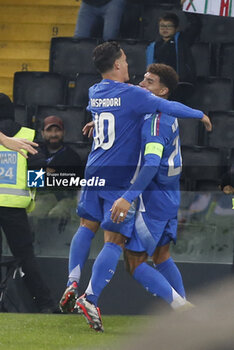 2024-10-14 - Giovani Di Lorenzo of Italy celebrates after scoring during Italy vs Israel, matchday 4 of League A of Uefa Nations League 2025, game at Bluenergy stadium - stadio Friuli in Udine (UD), Italy, on October 14, 2024. - ITALY VS ISRAEL - UEFA NATIONS LEAGUE - SOCCER