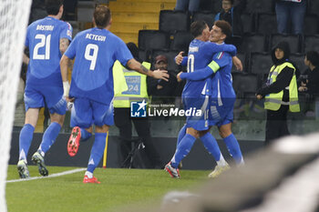 2024-10-14 - Giovani Di Lorenzo of Italy celebrates after scoring during Italy vs Israel, matchday 4 of League A of Uefa Nations League 2025, game at Bluenergy stadium - stadio Friuli in Udine (UD), Italy, on October 14, 2024. - ITALY VS ISRAEL - UEFA NATIONS LEAGUE - SOCCER