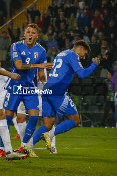 2024-10-14 - Giovani Di Lorenzo of Italy celebrates after scoring during Italy vs Israel, matchday 4 of League A of Uefa Nations League 2025, game at Bluenergy stadium - stadio Friuli in Udine (UD), Italy, on October 14, 2024. - ITALY VS ISRAEL - UEFA NATIONS LEAGUE - SOCCER