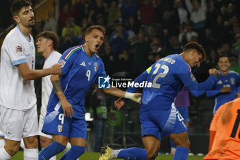 2024-10-14 - Giovani Di Lorenzo of Italy celebrates after scoring during Italy vs Israel, matchday 4 of League A of Uefa Nations League 2025, game at Bluenergy stadium - stadio Friuli in Udine (UD), Italy, on October 14, 2024. - ITALY VS ISRAEL - UEFA NATIONS LEAGUE - SOCCER