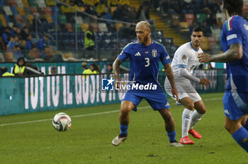 2024-10-14 - Federico Dimarco of Italy play the ball during Italy vs Israel, matchday 4 of League A of Uefa Nations League 2025, game at Bluenergy stadium - stadio Friuli in Udine (UD), Italy, on October 14, 2024. - ITALY VS ISRAEL - UEFA NATIONS LEAGUE - SOCCER