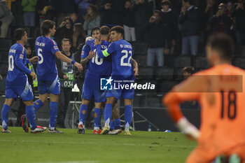 2024-10-14 - Davide Frattesi of Italy celebrates after scoring during Italy vs Israel, matchday 4 of League A of Uefa Nations League 2025, game at Bluenergy stadium - stadio Friuli in Udine (UD), Italy, on October 14, 2024. - ITALY VS ISRAEL - UEFA NATIONS LEAGUE - SOCCER