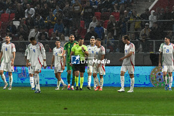 2024-09-09 - Gianluigi Donnarumma (Italy) asking the VAR after Mohammad Abu Fani (Israel) scores a goal during the UEFA Nations League match between Italy vs. Israele on 9th September 2024 at the Bozsik Arena stadium in Budapest, Hungary - ISRAEL VS ITALY - UEFA NATIONS LEAGUE - SOCCER