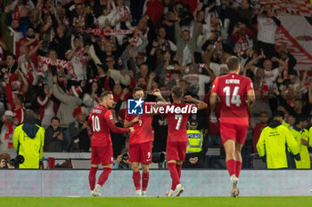 2024-09-05 - GOAL! 2-1 Robert Lewandowski of Poland gives his side the lead on the stroke of half time during the UEFA Nations League match between Scotland and Poland. The National Stadium, Hampden Park, Glasgow, Scotland. 05/09/2024. Photo Colin Poultney /ProSportsImages / DPPI - FOOTBALL - UEFA NATIONS LEAGUE - SCOTLAND V POLAND - UEFA NATIONS LEAGUE - SOCCER