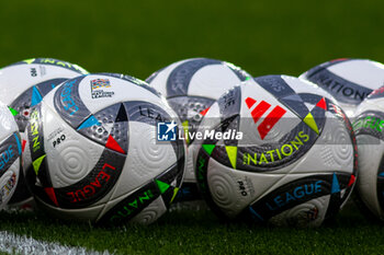 2024-09-05 - The New Adidas Nations League Matchball during the UEFA Nations League match between Scotland and Poland. The National Stadium, Hampden Park, Glasgow, Scotland. 05/09/2024. Photo Colin Poultney /ProSportsImages / DPPI - FOOTBALL - UEFA NATIONS LEAGUE - SCOTLAND V POLAND - UEFA NATIONS LEAGUE - SOCCER