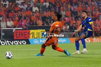 2024-09-07 - Jusuf Gazibegovic of Bosnia and Herzegovina shoots the ball during the UEFA Nations League match between Netherlands and Bosnia & Herzegovina at Philips Stadion on September 7, 2024 in Eindhoven, Netherlands - FOOTBALL - NATIONS LEAGUE - NETHERLANDS V BOSNIA - UEFA NATIONS LEAGUE - SOCCER