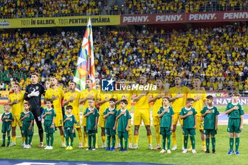 2024-09-09 - Romania squad singing the National Anthem during the UEFA Nations League, Group stage, League C, Group C2, football match between Romania and Lithuania on 9 September 2024 at Stadionul Steaua in Bucharest, Romania - FOOTBALL - UEFA NATIONS LEAGUE - ROMANIA V LITHUANIA - UEFA NATIONS LEAGUE - SOCCER