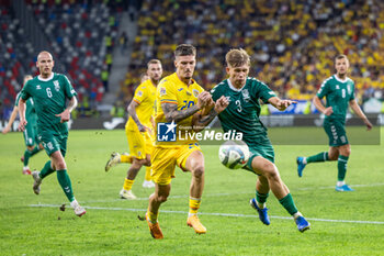 2024-09-09 - Dennis Man of Romania fighting for the ball with Artemijus Tutyskinas of Lithuania during the UEFA Nations League, Group stage, League C, Group C2, football match between Romania and Lithuania on 9 September 2024 at Stadionul Steaua in Bucharest, Romania - FOOTBALL - UEFA NATIONS LEAGUE - ROMANIA V LITHUANIA - UEFA NATIONS LEAGUE - SOCCER