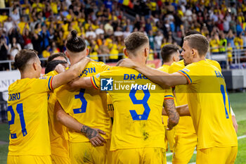 2024-09-09 - Romania players celebrate after scoring their second goal during the UEFA Nations League, Group stage, League C, Group C2, football match between Romania and Lithuania on 9 September 2024 at Stadionul Steaua in Bucharest, Romania - FOOTBALL - UEFA NATIONS LEAGUE - ROMANIA V LITHUANIA - UEFA NATIONS LEAGUE - SOCCER