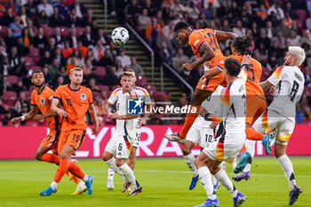 2024-09-10 - Denzel Dumfries of Netherlands heads the ball during the UEFA Nations League 2024/2025 League A Group 3 match between Netherlands and Germany at Johan Cruijff ArenA on September 10, 2024 in Amsterdam, Netherlands. Photo Andre Weening/ Orange Pictures / DPPI - FOOTBALL - NATIONS LEAGUE - NETHERLANDS V GERMANY - UEFA NATIONS LEAGUE - SOCCER