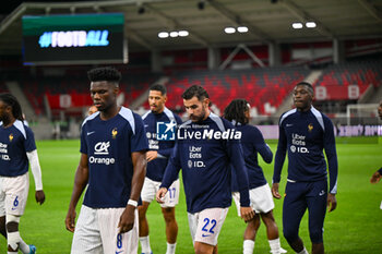 2024-10-10 - France team during warm up during the UEFA Nations League match between Israel vs. France on 10th October 2024 at the Bozsik Arena stadium in Budapest, Hungary - ISRAEL VS FRANCE - UEFA NATIONS LEAGUE - SOCCER