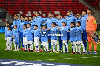 2024-10-10 - Israel team during the anthem during the UEFA Nations League match between Israel vs. France on 10th October 2024 at the Bozsik Arena stadium in Budapest, Hungary - ISRAEL VS FRANCE - UEFA NATIONS LEAGUE - SOCCER