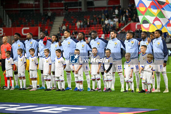 2024-10-10 - France team during the anthem during the UEFA Nations League match between Israel vs. France on 10th October 2024 at the Bozsik Arena stadium in Budapest, Hungary - ISRAEL VS FRANCE - UEFA NATIONS LEAGUE - SOCCER