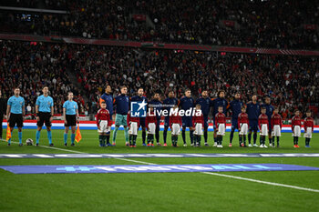 2024-10-11 - Nederlands lined up for the national anthems ceremony during the UEFA Nations League match between Hungary vs. Holland on 11th October 2024 at the Puskas Arena stadium in Budapest, Hungary - HUNGARY VS NETHERLANDS - UEFA NATIONS LEAGUE - SOCCER