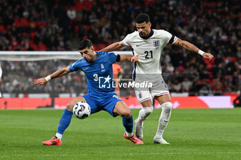 2024-10-10 - Konstantinos Koulierakis (3) of Greece and Dominic Solanke (21) of England during the UEFA Nations League, League B, Group B2 football match between England and Greece on 10 October 2024 at Wembley Stadium in London, England - FOOTBALL - UEFA NATIONS LEAGUE - ENGLAND V GREECE - UEFA NATIONS LEAGUE - SOCCER