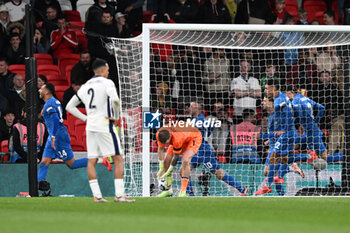 2024-10-10 - Vangelis Pavlidis (14) of Greece celebrates scoring the winning goal 1-2 during the UEFA Nations League, League B, Group B2 football match between England and Greece on 10 October 2024 at Wembley Stadium in London, England - FOOTBALL - UEFA NATIONS LEAGUE - ENGLAND V GREECE - UEFA NATIONS LEAGUE - SOCCER