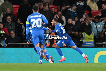 2024-10-10 - Vangelis Pavlidis (14) of Greece celebrates scoring the winning goal 1-2 during the UEFA Nations League, League B, Group B2 football match between England and Greece on 10 October 2024 at Wembley Stadium in London, England - FOOTBALL - UEFA NATIONS LEAGUE - ENGLAND V GREECE - UEFA NATIONS LEAGUE - SOCCER