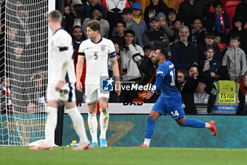 2024-10-10 - Vangelis Pavlidis (14) of Greece celebrates scoring the winning goal 1-2 during the UEFA Nations League, League B, Group B2 football match between England and Greece on 10 October 2024 at Wembley Stadium in London, England - FOOTBALL - UEFA NATIONS LEAGUE - ENGLAND V GREECE - UEFA NATIONS LEAGUE - SOCCER