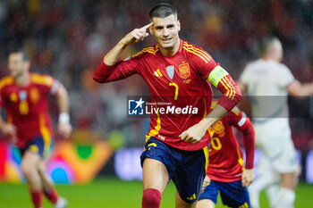 2024-10-15 - Alvaro Morata of Spain celebrates a goal 2-0 during the UEFA Nations League, League A, Group A4 football match between Spain and Serbia on October 15, 2024 at Nuevo Arcangel stadium in Cordoba, Spain - FOOTBALL - UEFA NATIONS LEAGUE - SPAIN V SERBIA - UEFA NATIONS LEAGUE - SOCCER