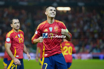 2024-10-15 - Alvaro Morata of Spain celebrates a goal 2-0 during the UEFA Nations League, League A, Group A4 football match between Spain and Serbia on October 15, 2024 at Nuevo Arcangel stadium in Cordoba, Spain - FOOTBALL - UEFA NATIONS LEAGUE - SPAIN V SERBIA - UEFA NATIONS LEAGUE - SOCCER