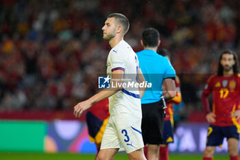 2024-10-15 - Strahinja Pavlovic of Serbia during the UEFA Nations League, League A, Group A4 football match between Spain and Serbia on October 15, 2024 at Nuevo Arcangel stadium in Cordoba, Spain - FOOTBALL - UEFA NATIONS LEAGUE - SPAIN V SERBIA - UEFA NATIONS LEAGUE - SOCCER