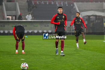 2024-11-17 - Belgium team on warm up during the UEFA Nations League match between Israel vs. Belgium on 17th November 2024 at the Bozsik Arena stadium in Budapest, Hungary - ISRAEL VS BELGIUM - UEFA NATIONS LEAGUE - SOCCER