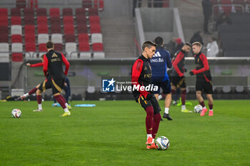 2024-11-17 - Belgium team on warm up during the UEFA Nations League match between Israel vs. Belgium on 17th November 2024 at the Bozsik Arena stadium in Budapest, Hungary - ISRAEL VS BELGIUM - UEFA NATIONS LEAGUE - SOCCER