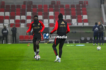 2024-11-17 - Belgium team on warm up during the UEFA Nations League match between Israel vs. Belgium on 17th November 2024 at the Bozsik Arena stadium in Budapest, Hungary - ISRAEL VS BELGIUM - UEFA NATIONS LEAGUE - SOCCER