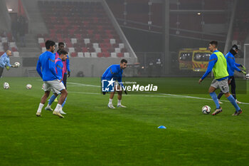 2024-11-17 - Israel team on warm up during the UEFA Nations League match between Israel vs. Belgium on 17th November 2024 at the Bozsik Arena stadium in Budapest, Hungary - ISRAEL VS BELGIUM - UEFA NATIONS LEAGUE - SOCCER