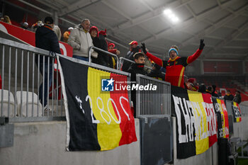 2024-11-17 - Belgium supporters during the UEFA Nations League match between Israel vs. Belgium on 17th November 2024 at the Bozsik Arena stadium in Budapest, Hungary - ISRAEL VS BELGIUM - UEFA NATIONS LEAGUE - SOCCER