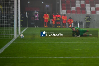 2024-11-17 - The goal post saves the goalkeeper Koen Casteels (Belgium) during the UEFA Nations League match between Israel vs. Belgium on 17th November 2024 at the Bozsik Arena stadium in Budapest, Hungary - ISRAEL VS BELGIUM - UEFA NATIONS LEAGUE - SOCCER