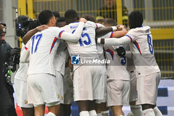 17/11/2024 - Adrien Rabiot of France celebrating after a goal during the Group A2 - UEFA NATIONS LEAGUE 2024 match between Italy and France on 17 of November 2024 at Giuseppe Meazza San Siro Siro stadium in Milan, Italy. - ITALY VS FRANCE - UEFA NATIONS LEAGUE - CALCIO