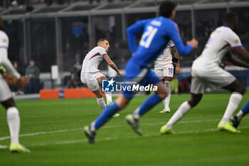 17/11/2024 - Lucas Digne of France celebrating after a goal during the Group A2 - UEFA NATIONS LEAGUE 2024 match between Italy and France on 17 of November 2024 at Giuseppe Meazza San Siro Siro stadium in Milan, Italy. - ITALY VS FRANCE - UEFA NATIONS LEAGUE - CALCIO