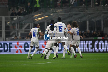 17/11/2024 - Lucas Digne of France celebrating after a goal during the Group A2 - UEFA NATIONS LEAGUE 2024 match between Italy and France on 17 of November 2024 at Giuseppe Meazza San Siro Siro stadium in Milan, Italy. - ITALY VS FRANCE - UEFA NATIONS LEAGUE - CALCIO