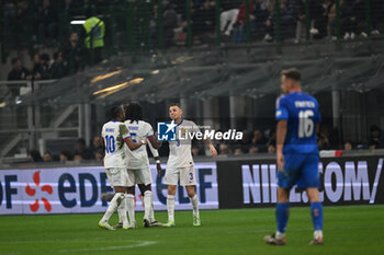 17/11/2024 - Lucas Digne of France celebrating after a goal during the Group A2 - UEFA NATIONS LEAGUE 2024 match between Italy and France on 17 of November 2024 at Giuseppe Meazza San Siro Siro stadium in Milan, Italy. - ITALY VS FRANCE - UEFA NATIONS LEAGUE - CALCIO