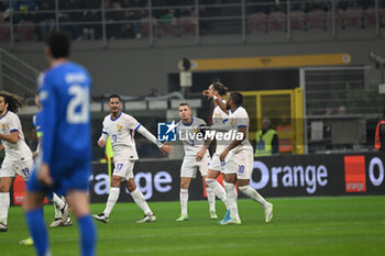 17/11/2024 - Lucas Digne of France celebrating after a goal during the Group A2 - UEFA NATIONS LEAGUE 2024 match between Italy and France on 17 of November 2024 at Giuseppe Meazza San Siro Siro stadium in Milan, Italy. - ITALY VS FRANCE - UEFA NATIONS LEAGUE - CALCIO