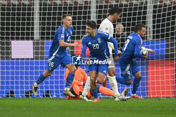 17/11/2024 - Andrea Cambiaso of Italy celebrating after a goal during the Group A2 - UEFA NATIONS LEAGUE 2024 match between Italy and France on 17 of November 2024 at Giuseppe Meazza San Siro Siro stadium in Milan, Italy. - ITALY VS FRANCE - UEFA NATIONS LEAGUE - CALCIO