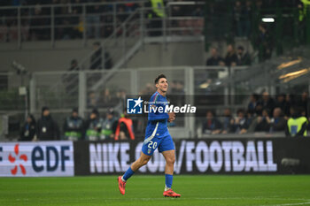 17/11/2024 - Andrea Cambiaso of Italy celebrating after a goal during the Group A2 - UEFA NATIONS LEAGUE 2024 match between Italy and France on 17 of November 2024 at Giuseppe Meazza San Siro Siro stadium in Milan, Italy. - ITALY VS FRANCE - UEFA NATIONS LEAGUE - CALCIO