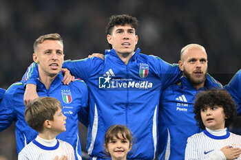 17/11/2024 - Davide Frattesi, Alessandro Bastoni, Federico Dimarco of Italy during the Group A2 - UEFA NATIONS LEAGUE 2024 match between Italy and France on 17 of November 2024 at Giuseppe Meazza San Siro Siro stadium in Milan, Italy. Photo Tiziano Ballabio - ITALY VS FRANCE - UEFA NATIONS LEAGUE - CALCIO