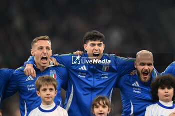 17/11/2024 - Davide Frattesi, Alessandro Bastoni, Federico Dimarco of Italy during the Group A2 - UEFA NATIONS LEAGUE 2024 match between Italy and France on 17 of November 2024 at Giuseppe Meazza San Siro Siro stadium in Milan, Italy. Photo Tiziano Ballabio - ITALY VS FRANCE - UEFA NATIONS LEAGUE - CALCIO