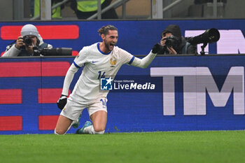 17/11/2024 - Adrien Rabiot of France celebrating after a goal during the Group A2 - UEFA NATIONS LEAGUE 2024 match between Italy and France on 17 of November 2024 at Giuseppe Meazza San Siro Siro stadium in Milan, Italy. - ITALY VS FRANCE - UEFA NATIONS LEAGUE - CALCIO