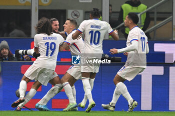 17/11/2024 - Adrien Rabiot of France celebrating after a goal during the Group A2 - UEFA NATIONS LEAGUE 2024 match between Italy and France on 17 of November 2024 at Giuseppe Meazza San Siro Siro stadium in Milan, Italy. - ITALY VS FRANCE - UEFA NATIONS LEAGUE - CALCIO