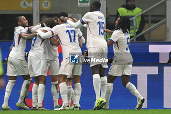 17/11/2024 - Adrien Rabiot of France celebrating after a goal during the Group A2 - UEFA NATIONS LEAGUE 2024 match between Italy and France on 17 of November 2024 at Giuseppe Meazza San Siro Siro stadium in Milan, Italy. - ITALY VS FRANCE - UEFA NATIONS LEAGUE - CALCIO