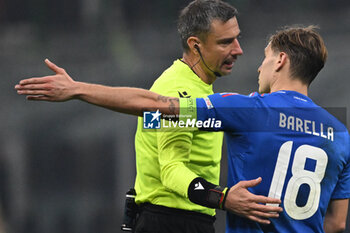 17/11/2024 - Nicolo Barella of Italy reacts during the Group A2 - UEFA NATIONS LEAGUE 2024 match between Italy and France on 17 of November 2024 at Giuseppe Meazza San Siro Siro stadium in Milan, Italy. - ITALY VS FRANCE - UEFA NATIONS LEAGUE - CALCIO