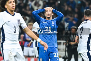 14/11/2024 - 21 Kostas Tsimikas of Greece plays during the UEFA Nations League 2024/25 League B, Group B2 match between Greece and England on November 14, 2024 at OAKA Stadium, in Athens, Greece. - GREECE VS ENGLAND - UEFA NATIONS LEAGUE - CALCIO